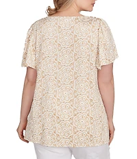 Ruby Rd. Plus Size Embellished Beaded Macrame Scoop Neck Short Sleeve Top