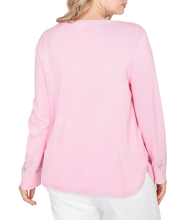 Ruby Rd. Plus Size Embellished Sparkle Crew Neck Long Sleeve Knit Sweater