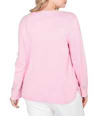 Ruby Rd. Plus Size Embellished Sparkle Crew Neck Long Sleeve Knit Sweater
