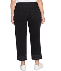 Ruby Rd. Plus Size Embroidered Bead Fringe Hem Pull-On Ankle Denim Jeans
