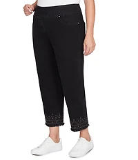 Ruby Rd. Plus Size Embroidered Bead Fringe Hem Pull-On Ankle Denim Jeans