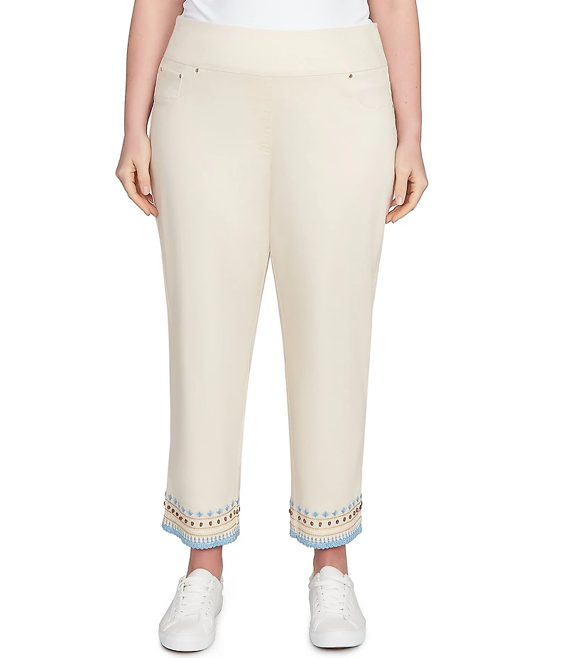 Ruby Rd. Plus Size Embroidered Beaded Hem Pull-On Ankle Pants