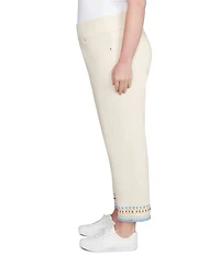 Ruby Rd. Plus Size Embroidered Beaded Hem Pull-On Ankle Pants