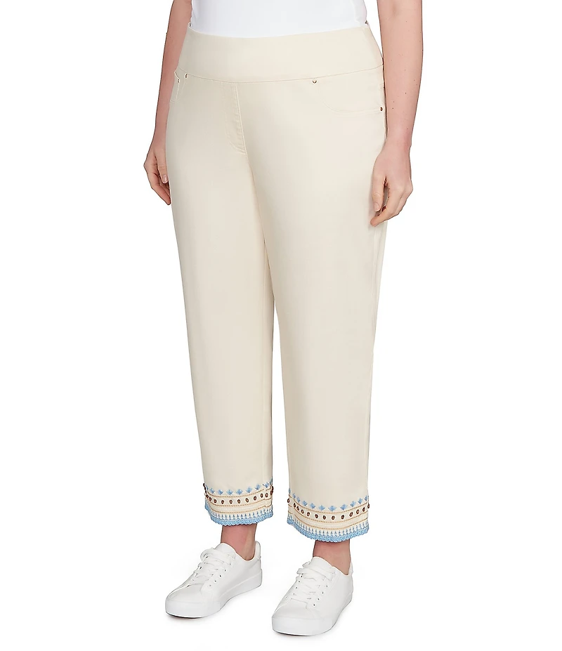 Ruby Rd. Plus Size Embroidered Beaded Hem Pull-On Ankle Pants