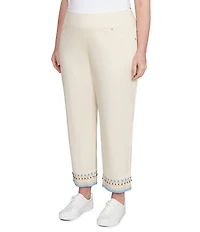 Ruby Rd. Plus Size Embroidered Beaded Hem Pull-On Ankle Pants
