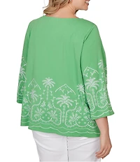 Ruby Rd. Plus Size Embroidered Boat Neck 3/4 Sleeve Top