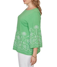 Ruby Rd. Plus Size Embroidered Boat Neck 3/4 Sleeve Top