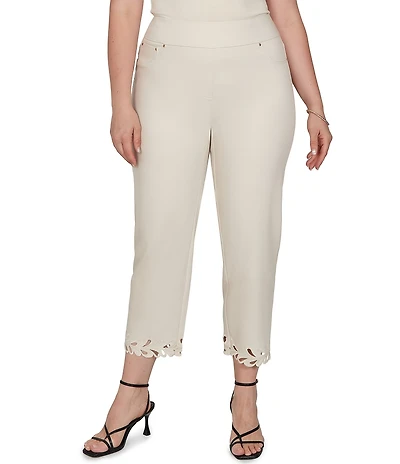 Ruby Rd. Plus Size Embroidered Cut Out Trim Straight Leg Ankle Pants