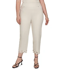 Ruby Rd. Plus Size Embroidered Cut Out Trim Straight Leg Ankle Pants