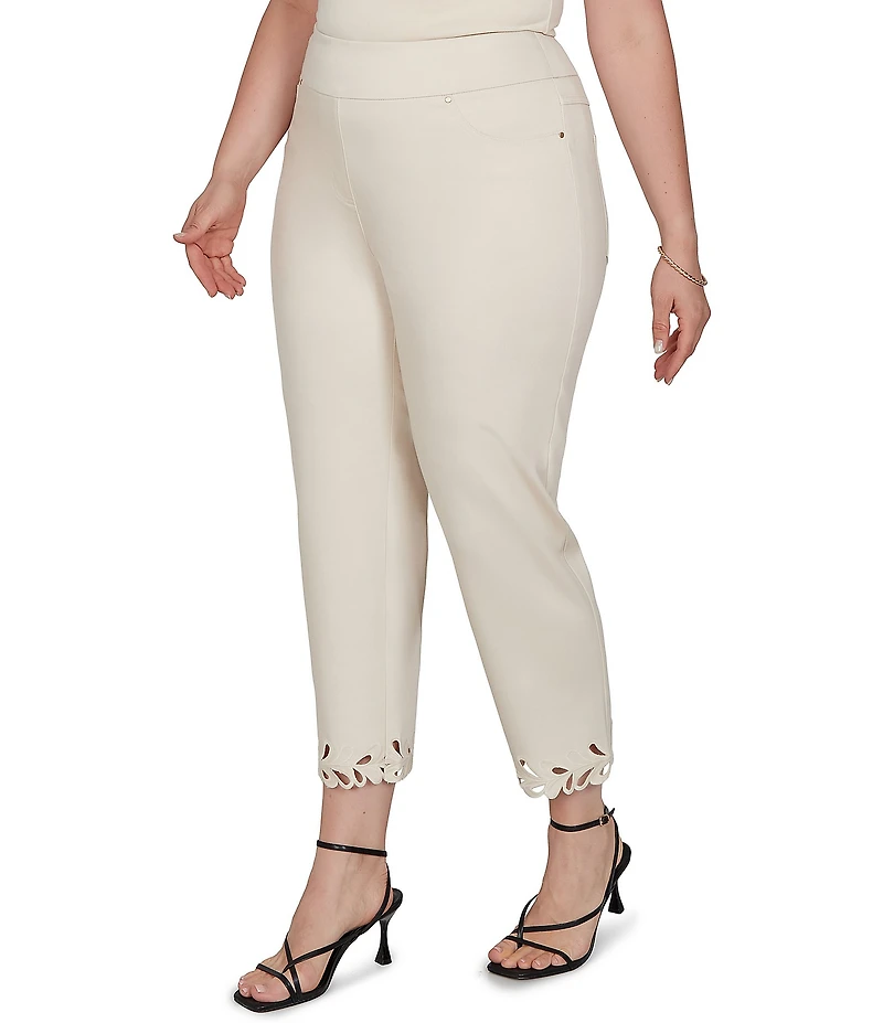 Ruby Rd. Plus Size Embroidered Cut Out Trim Straight Leg Ankle Pants