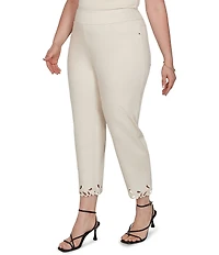 Ruby Rd. Plus Size Embroidered Cut Out Trim Straight Leg Ankle Pants