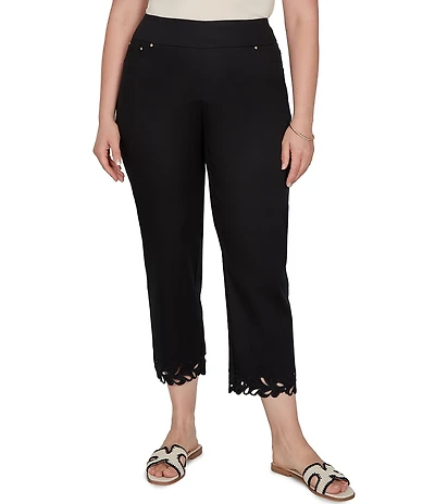 Ruby Rd. Plus Size Embroidered Cut Out Trim Straight Leg Ankle Pants