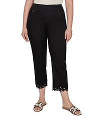 Ruby Rd. Plus Size Embroidered Cut Out Trim Straight Leg Ankle Pants