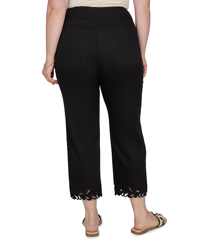 Ruby Rd. Plus Size Embroidered Cut Out Trim Straight Leg Ankle Pants