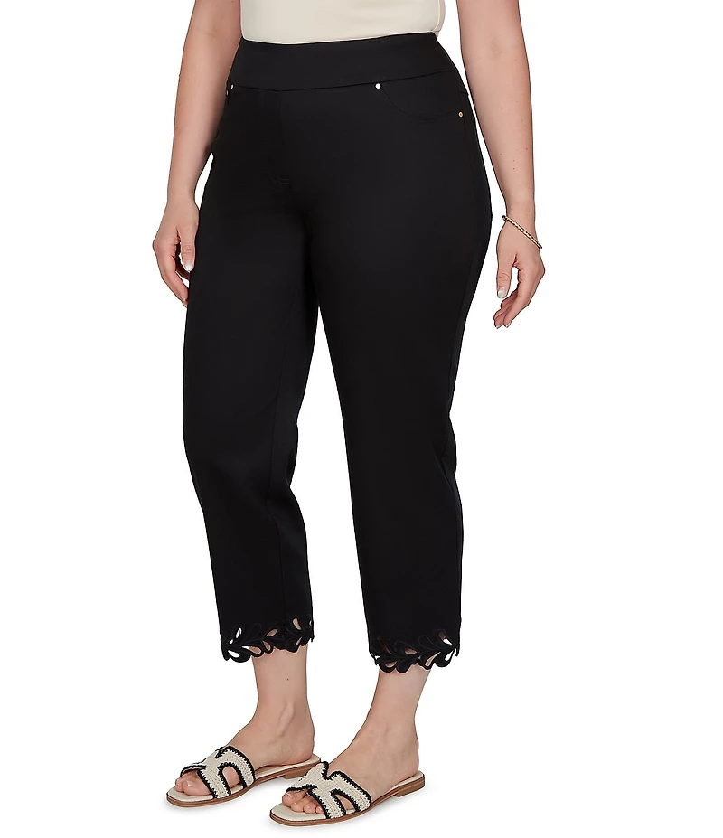 Ruby Rd. Plus Size Embroidered Cut Out Trim Straight Leg Ankle Pants
