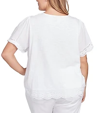 Ruby Rd. Plus Size Embroidered Jersey Knit Scoop Neck Short Sleeve Top