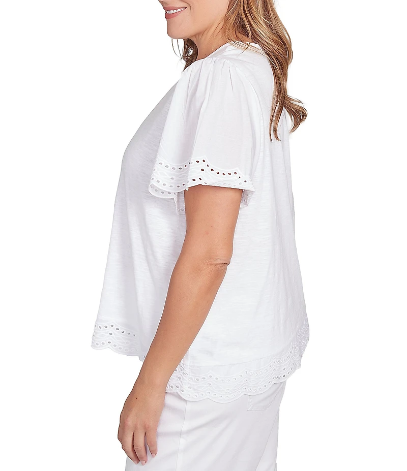 Ruby Rd. Plus Size Embroidered Jersey Knit Scoop Neck Short Sleeve Top