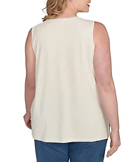 Ruby Rd. Plus Size Embroidered Soft Jersey Knit Embellished Crew Neck Sleeveless Top