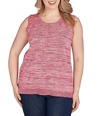Ruby Rd. Plus Size Embroidered Soft Marled Knit Scoop Neck Sleeveless Sweater Tank