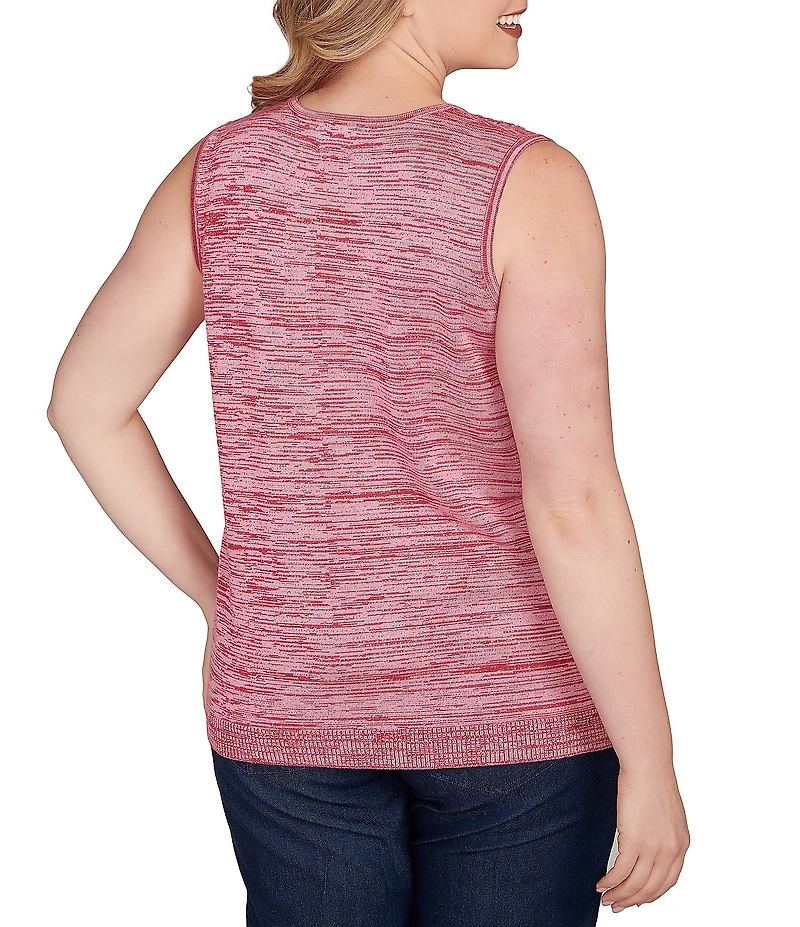 Ruby Rd. Plus Size Embroidered Soft Marled Knit Scoop Neck Sleeveless Sweater Tank