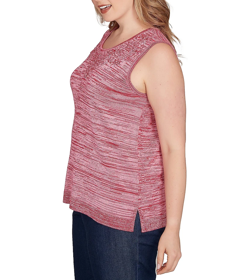 Ruby Rd. Plus Size Embroidered Soft Marled Knit Scoop Neck Sleeveless Sweater Tank