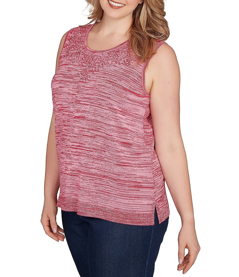 Ruby Rd. Plus Size Embroidered Soft Marled Knit Scoop Neck Sleeveless Sweater Tank