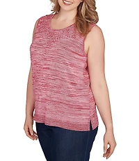 Ruby Rd. Plus Size Embroidered Soft Marled Knit Scoop Neck Sleeveless Sweater Tank
