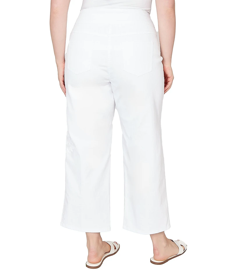 Ruby Rd. Plus Size Embroidered Straight Leg Pull-On Ankle Jeans