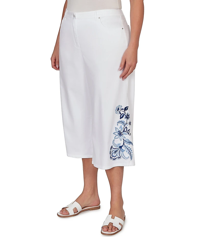 Ruby Rd. Plus Size Embroidered Wide-Leg Capri Denim Pants