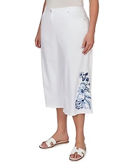 Ruby Rd. Plus Size Embroidered Wide-Leg Capri Denim Pants