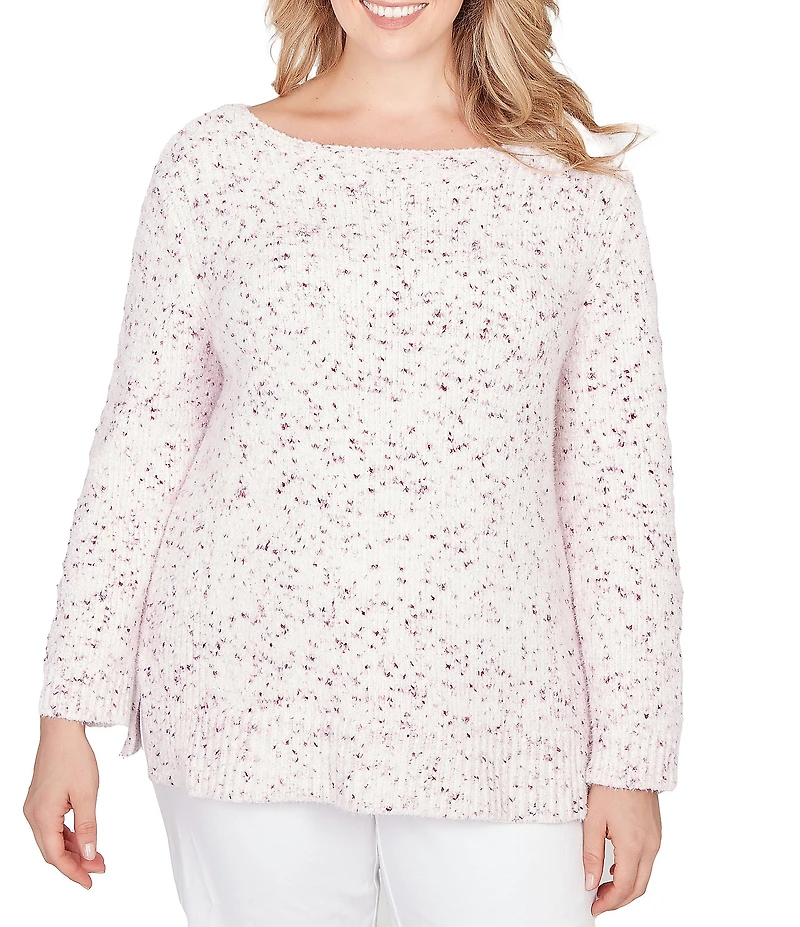 Ruby Rd. Plus Size Eyelash Yarn Speckled Crew Neck Long Sleeve Sweater