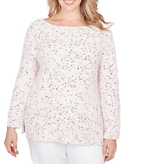 Ruby Rd. Plus Size Eyelash Yarn Speckled Crew Neck Long Sleeve Sweater