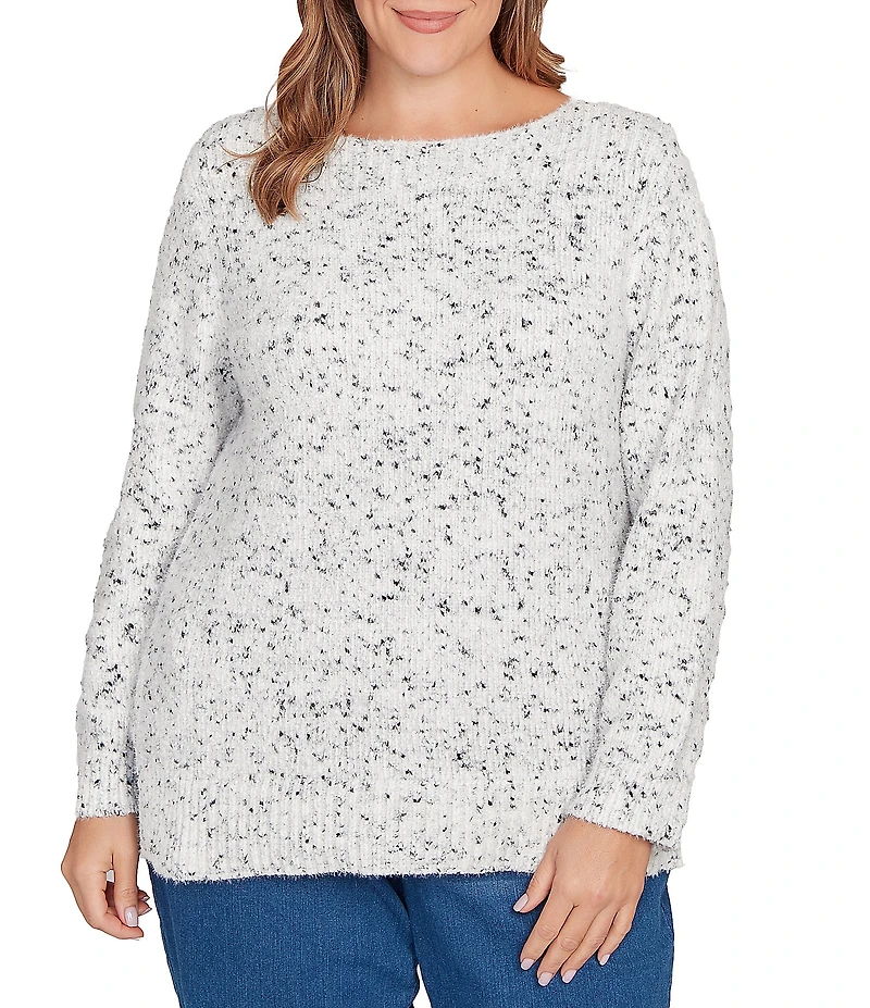 Ruby Rd. Plus Size Eyelash Yarn Speckled Crew Neck Long Sleeve Sweater