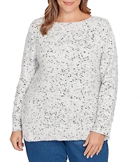 Ruby Rd. Plus Size Eyelash Yarn Speckled Crew Neck Long Sleeve Sweater