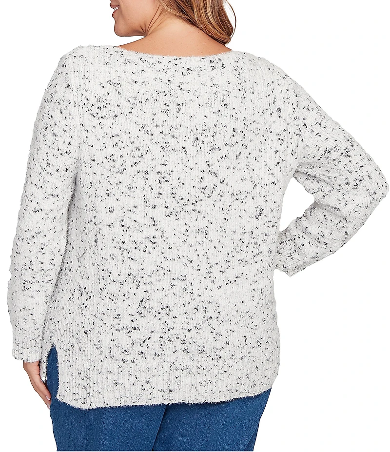 Ruby Rd. Plus Size Eyelash Yarn Speckled Crew Neck Long Sleeve Sweater