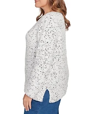 Ruby Rd. Plus Size Eyelash Yarn Speckled Crew Neck Long Sleeve Sweater