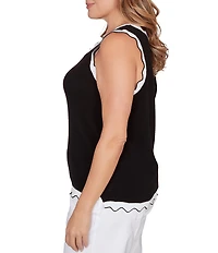 Ruby Rd. Plus Size Fine Gauge Scalloped Contrast Trim Scoop Neck SleevelessTank