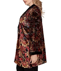 Ruby Rd. Plus Size Floral Burnout Velvet Shawl Collar Bracelet Sleeve Open-Front Cardigan