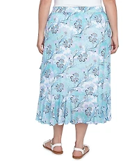 Ruby Rd. Plus Size Floral Mesh Asymmetrical Ruffle Hem Pull-On Skirt