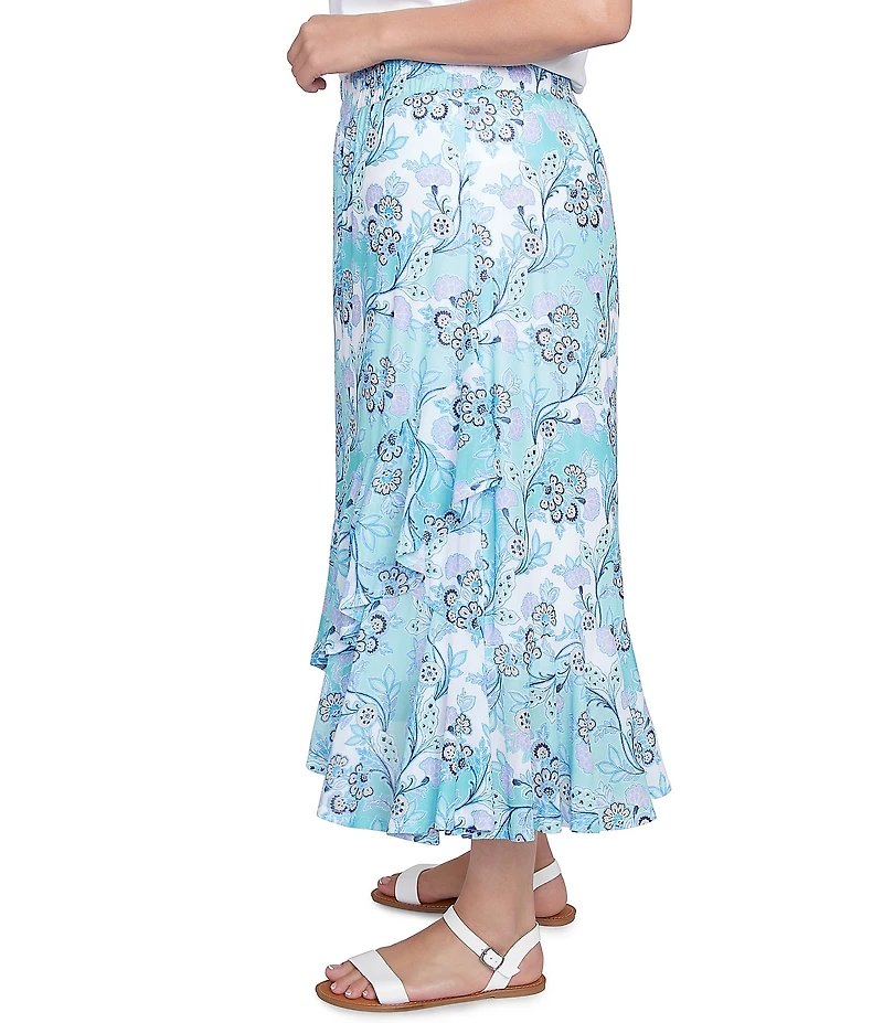 Ruby Rd. Plus Size Floral Mesh Asymmetrical Ruffle Hem Pull-On Skirt