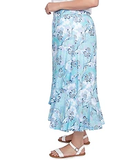 Ruby Rd. Plus Size Floral Mesh Asymmetrical Ruffle Hem Pull-On Skirt