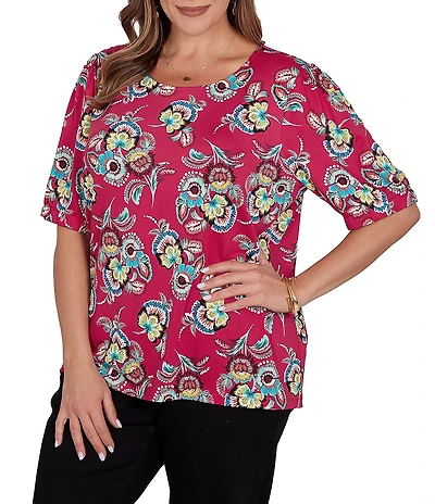 Ruby Rd. Plus Size Floral Scoop Neck Short Sleeve Top