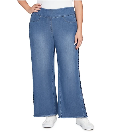 Ruby Rd. Plus Size Floral Soft Flocked Pull-On Bootcut Ankle Jeans