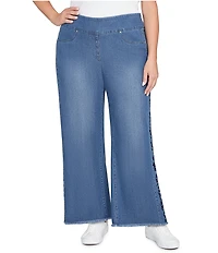 Ruby Rd. Plus Size Floral Soft Flocked Pull-On Bootcut Ankle Jeans
