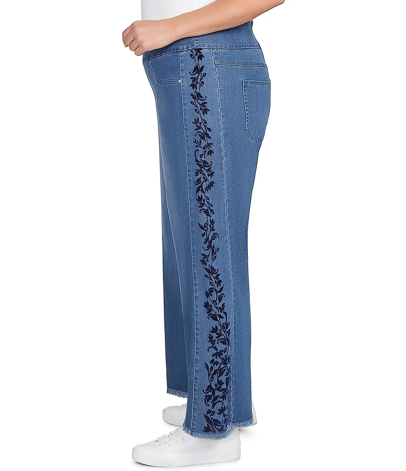 Ruby Rd. Plus Size Floral Soft Flocked Pull-On Bootcut Ankle Jeans