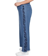 Ruby Rd. Plus Size Floral Soft Flocked Pull-On Bootcut Ankle Jeans