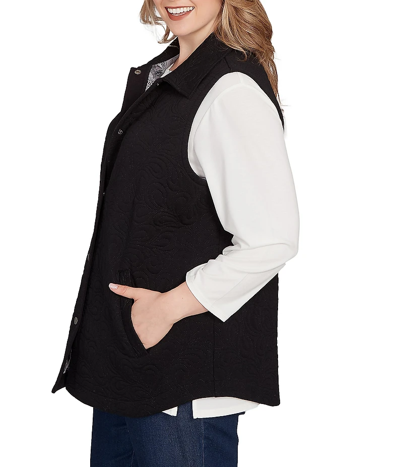 Ruby Rd. Plus Size French Terry Quilted Point Collar Sleeveless Snap-Front Vest