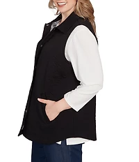 Ruby Rd. Plus Size French Terry Quilted Point Collar Sleeveless Snap-Front Vest