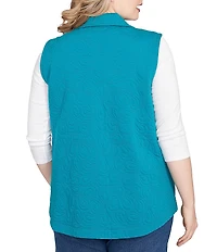 Ruby Rd. Plus Size French Terry Quilted Point Collar Sleeveless Snap-Front Vest