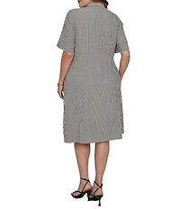 Ruby Rd. Plus Size Gauze Stripe Point Collar Short Sleeve Adjustable Tie Waist Midi Shirtdress